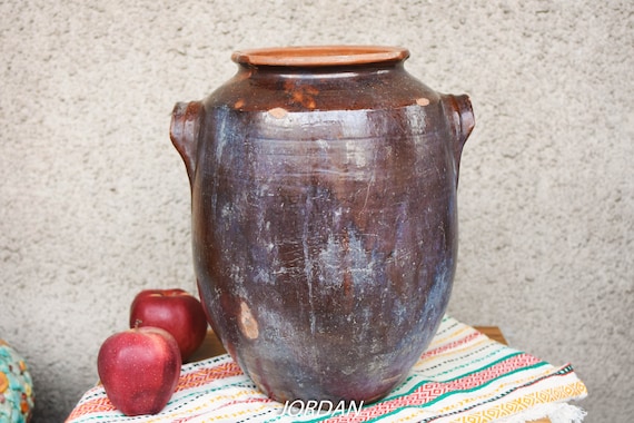 Seltener großer Vintage Tontopf/großer eleganter Topf/Primitiver Tontopf/Handgemachter Tontopf/funktionales Dekor/Terrakotta großer Tontopf/rustikale Schüssel