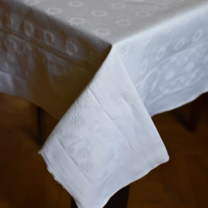 Never used=Vintage White cotton Tablecloth//Table Cover//White striped tablecloth//Soviet Tablecloth//Tablecloth 52&quot; X 52&quot;/Cotton Blend