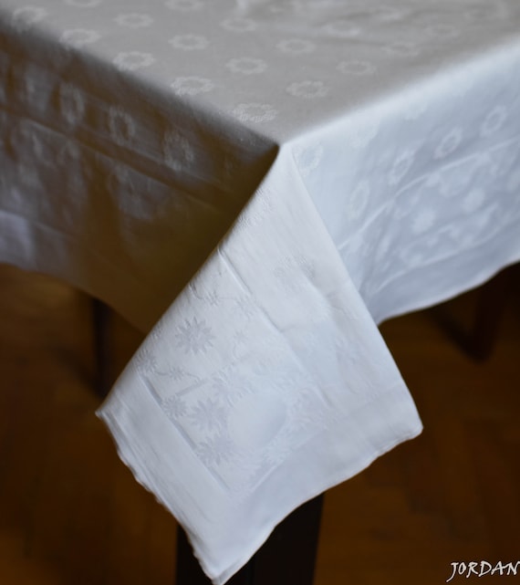 Never used=Vintage White cotton Tablecloth//Table Cover//White striped tablecloth//Soviet Tablecloth//Tablecloth 52" X 52"/Cotton Blend