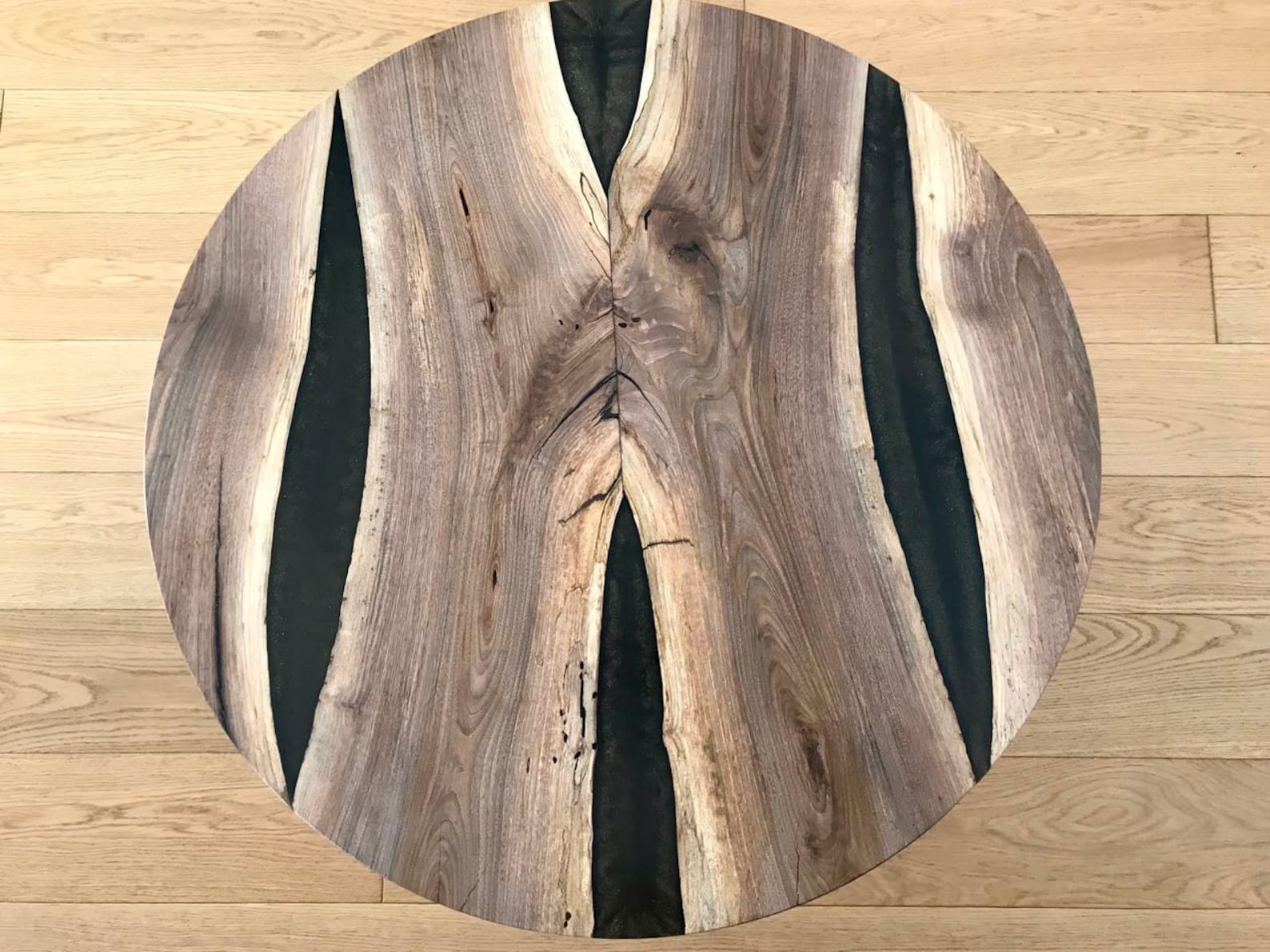 Round Black Epoxy Resin and Walnut Wood Coffee Table / Oval Etsy