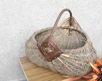 Vintage Large  Wicker withe Basket//Antique Handmade Basket//Primitive art Handmade Basket//Rustic Basket//Storage Basket//old wicker basket