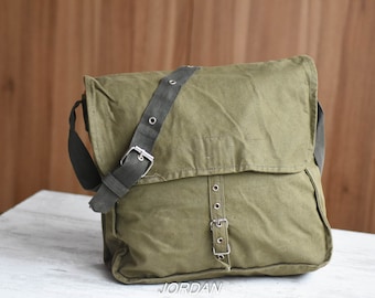 Jamais utilisé = sac militaire vintage rare, sac militaire, sac messager en toile de coton vert, sac à bandoulière, cartable, sac unisexe/sac pour adolescent