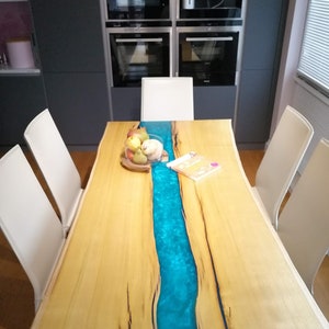 Live edge Dining River Table/ Mulberry Wood and Turquoise epoxy resin river table/ Live edge Dining Table / Custom made wooden table