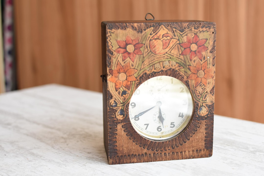 Vintage Wooden Clock Cabinet//old Painted Clock Box//handmade Wooden ...