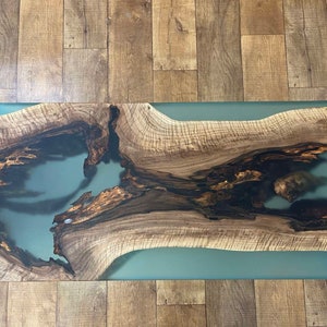 Waterfall river table made of Walnut wood and turquoise epoxy resin Blue coffee table Finished with Osmo wax oil Epoxy/ image 6