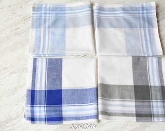 NEVER USED=Vintage Set of 4 New Men's Handkerchief//100% cotton//Pocket Square//handkerchief Men's//organic cotton hankie/mouchoir coton bio