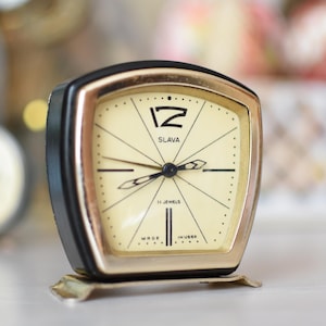 Rare Unique Old Soviet alarm clock/Mechanical clock//Desk alarm clock Slava/Vintage table clock//made in USSR un 1960s.//Russian Alarm Clock