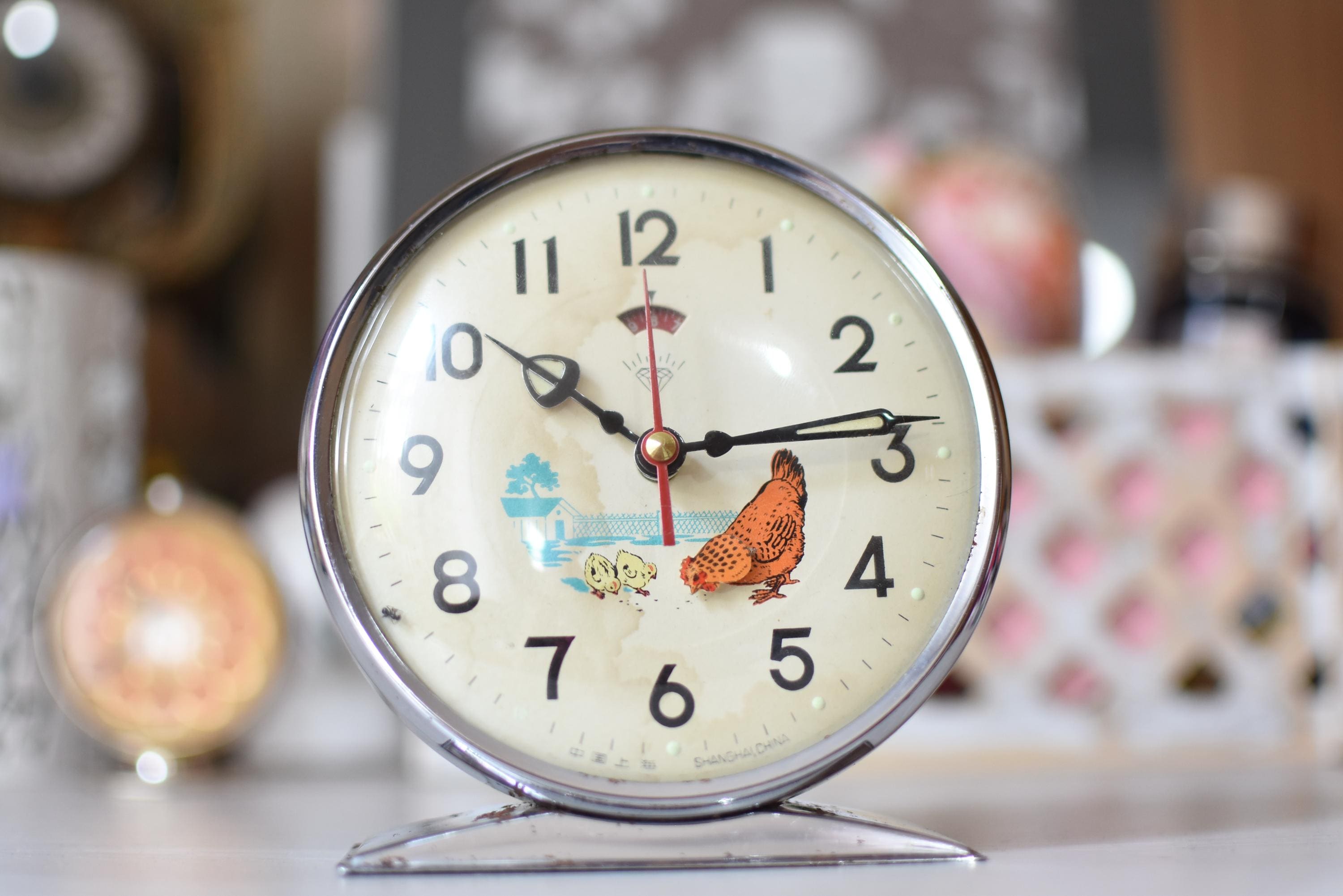 Vintage Mechan Animated Alarm Clock//chinese Alarm Clock 60s