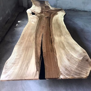 102&quot; Live Edge Dining Table made in a modern rustic finish with black steel legs and Black epoxy resin river/live edge diner table