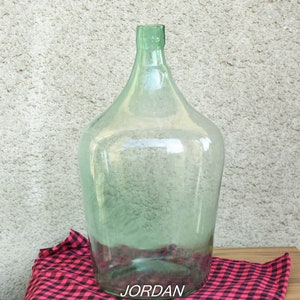 Vintage XXL Large Green Glass Demijohn 10 liters//wine Demijohns//French glass demijohn carboy wine bottle//Antique Wine Demi John//
