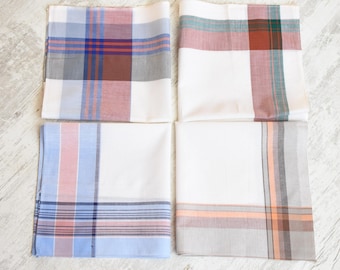 NEVER USED=Vintage Set of 4 New Men's Handkerchief//100% cotton//Pocket Square//handkerchief Men's//organic cotton hankie/mouchoir coton bio