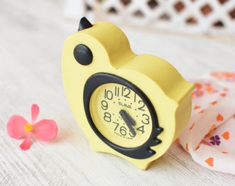 Vintage Desk Soviet working Clock/Bedroom Clock//Mechanical working clock/ Yellow Chicken Alarm Clock/Alarm Clock//Mechanical Clock SLAVA