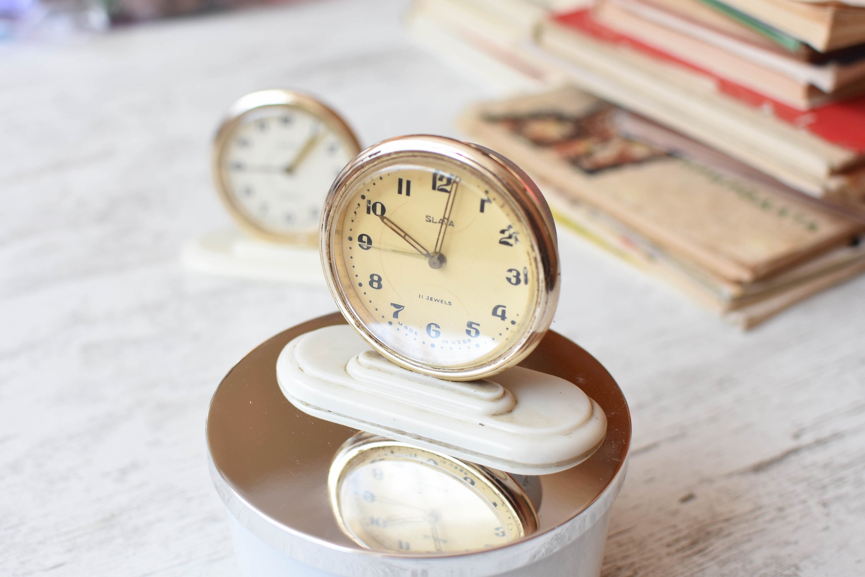 Vintage Table Clock//mechanical Clock/desk Alarm Clock Slava/old Soviet ...