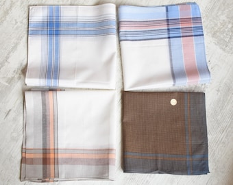 NEVER USED=Vintage Set of 4 New Men's Handkerchief//100% cotton//Pocket Square//handkerchief Men's//organic cotton hankie/mouchoir coton bio