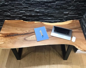 AVAILABLE Live edge Desk River Table Desk Blue Epoxy Resin English Elm