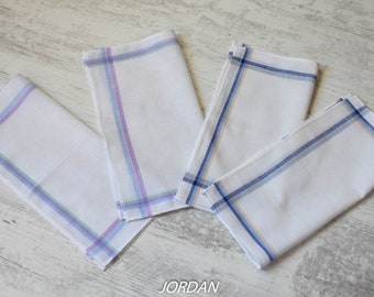 NEVER USED=Vintage Set of 4 New  Handkerchief//100% cotton//Pocket Square//handkerchief womenorganic cotton hankie/mouchoir coton bio