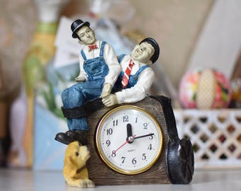 Rare vintage Laurel and Hardy Clock//Vintage  German table clock//Old alarm clock//Working quartz clock//Japan quartz clock/Fireplace Clock