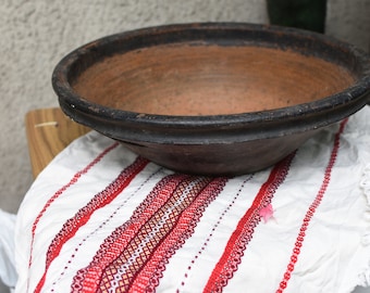 Rare Vintage Large Clay Pot/large Elegant pot/Primitive Clay Pot/Hand-made clay pot/great functional decor/terracotta large pot/Rustic bowl
