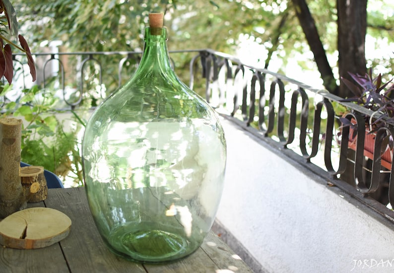 Vintage Large XXL Green Glass Demijohn 30 liters//wine Demijohns//French glass demijohn carboy wine bottle//Antique Wine Demi John// image 6
