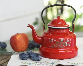 Vintage White Enamel Teapot/rustic Tea Kettle//farmhouse | Etsy