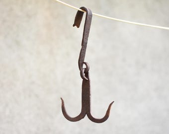 Antique butcher hooks//Old meat hooks//Primitive Hanger//Iron Hook//Vintage hand forged iron hooks//Butcher hook  hand-forged 1900,s.