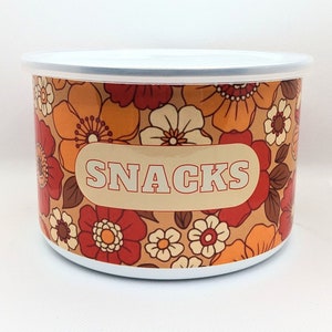 Large Retro 70s Enamel Storage Bowl with Clear Lid