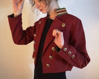 Cropped Military Jacket Mess Dress Jacket- Red