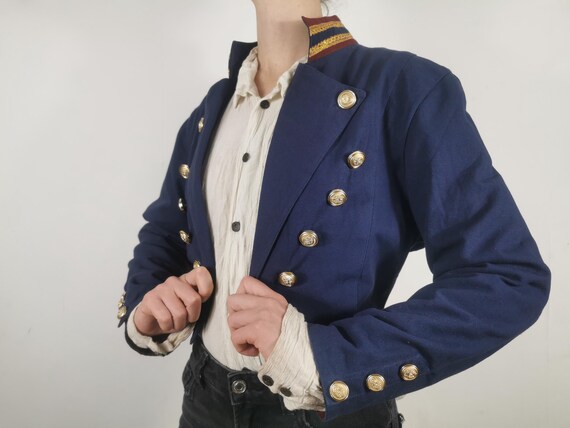 Cropped Military Jacket Mess Dress Jacket- Navy Blue
