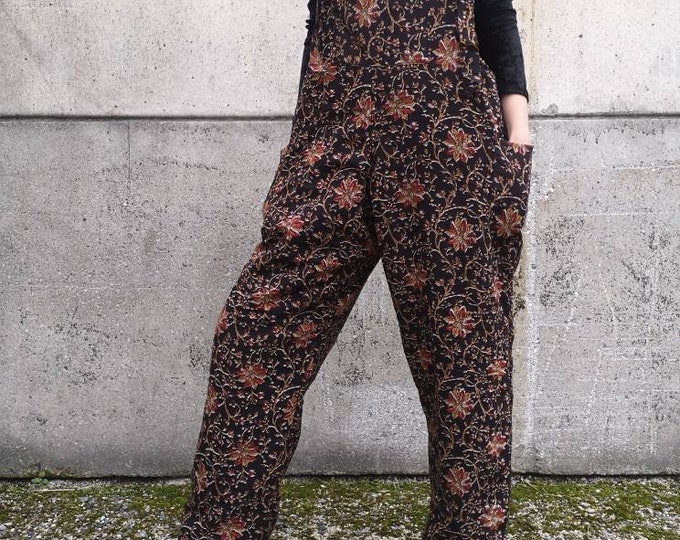 Fleece Lined Block Print Cotton Overalls