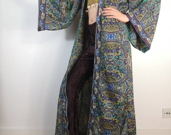 Long Kimono - Teal, purple and mustard