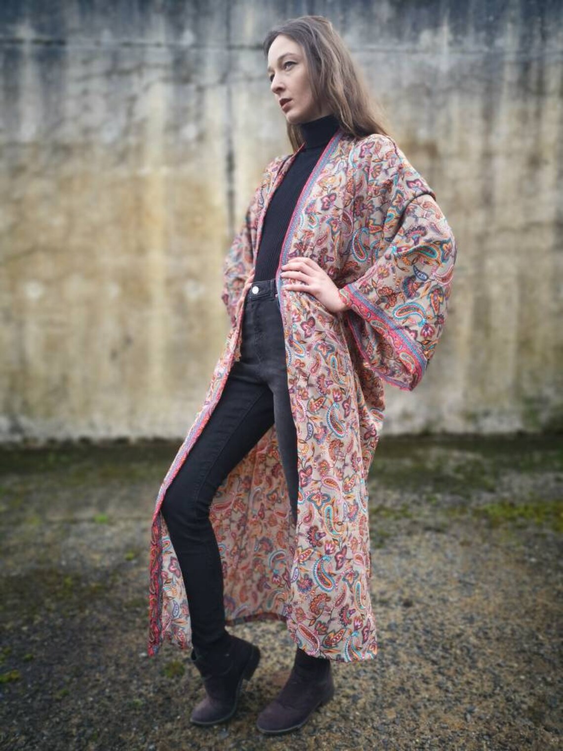 Madja Long Kimono Beige Patterned