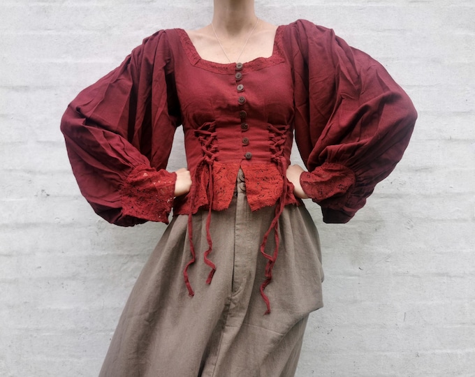 Tudor Top Red- Renaissance Medieval Cottage core Witch