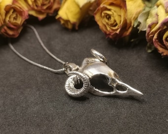 Ram Horn Bird skull - FAUX SILVER PENDANT celtic pagan bohemian druid jewellery
