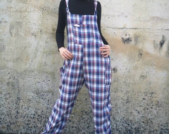 Tartan Cotton Flannel Overalls, Relaxed Fit Romper