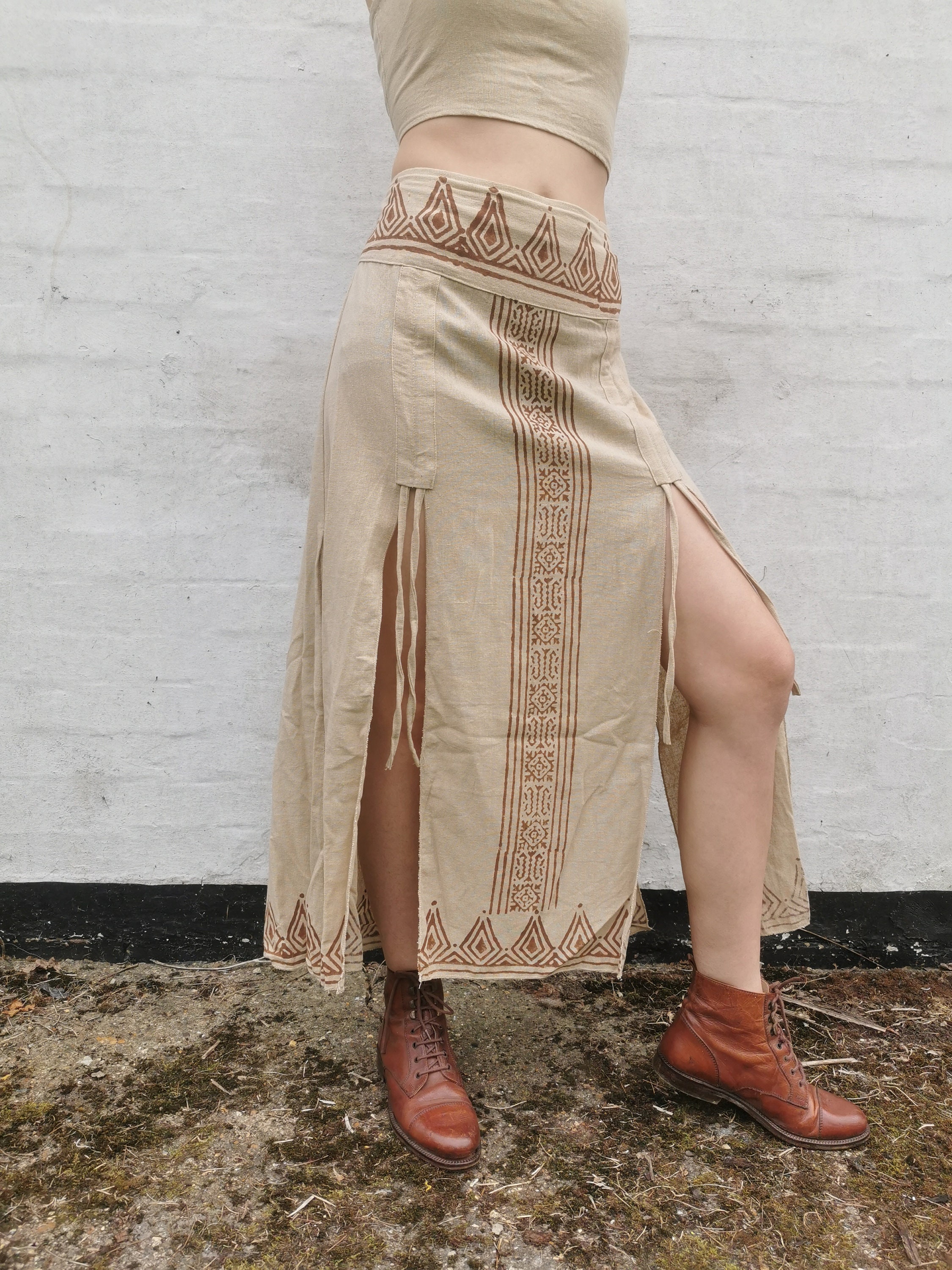 Viking Skirt Barley Cream Boho Festival Rave Skirt UK