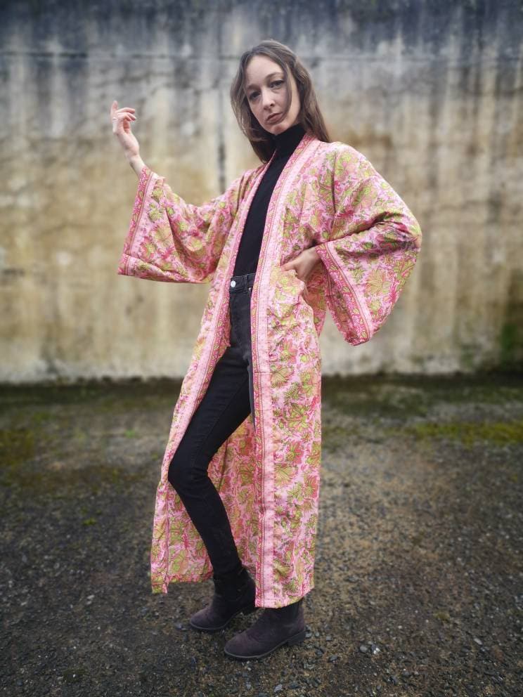 【送料&関税込】Etro Silk Kimono Jacket In Green And Pink Long Kimono - Pink and Green - Etsy
