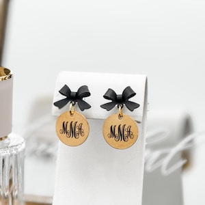 Monogram Earrings Studs | Custom Initial Earrings for Women | Personalized Earrings | Dainty Gold Bow Gift for Her Birthday or Mothers Day