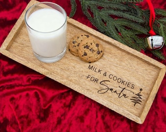 Wooden Milk & Cookies for Santa Tray – Christmas Eve Plate, Personalized Santa Cookie Board, Holiday Serving Tray for Kids, Family Tradition