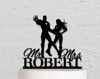 Iron Man and Rescue Cake Topper,Iron Man and Pepper Potts,Custom Cake Topper, Hero Cake Topper, Iron Man and Female Iron Man Silhouette