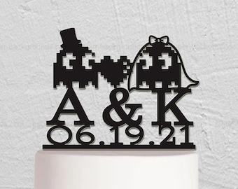 Cartoon Cake Topper, Personalized Wedding Cake Topper, Initials Cake Topper, Custom Cake Topper, Game Theme Decoration w132