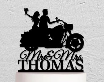 Motocycle Wedding Cake Topper, Custom Cake Topper With Couple, Mr And Mrs Cake Topper, Bride And Groom Cake Topper, Wedding Decoration w236