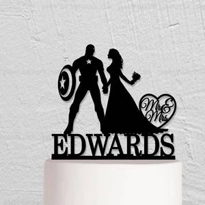 Wedding Cake Topper,Captain America Cake Topper,Bride And Groom Cake Topper, Mr Mrs Cake Topper,Custom Cake Topper With Last Name w126