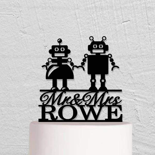 Wedding Cake Topper,Robot Couple Cake Topper,Last Name Cake Topper, Funny Cake Topper,Custom Cake Topper,Mr And Mrs Cake Topper