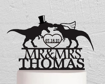 Dinosaur Wedding Cake Topper - Tyrannosaurus Cake Topper - Jurassic Park Cake Topper - Custom Animal Cake Topper - Couple Cake Topper W185