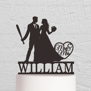 Baseball Player Cake Topper, Baseball Wedding Cake Topper, Mr And Mrs Cake Topper, Baseball Theme Wedding, Couple Cake Topper w262