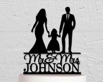 Custom Family Cake Topper, Wedding Cake Topper, Couple with Child Cake Topper,  Bride and Groom with little girl Cake Topper