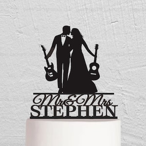 Guitar Wedding Cake Topper, Guitar Cake Topper, Muisican Cake Topper, Mr And Mrs Cake Topper, Guitar Theme Wedding, Couple Cake Topper w265