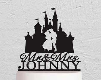 Eric und Ariel Hochzeitstorte Topper, Meerjungfrau Hochzeitstorte Topper, Disney Thema Dekor, Tortenstecker Schloss, Tortenstecker Schloss w279