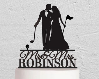 Golf Couple Cake Topper, Golf Wedding Cake Topper, Mr And Mrs Cake Topper, Golf Theme Wedding, Couple Cake Topper w264
