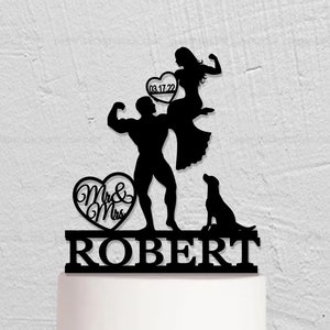 Fitness Crossfit Wedding Cake Topper, Custom Cake Topper, Gym Couple Cake Topper, Mr And Mrs Cake Topper, Bodybuilder Cake Topper  w239